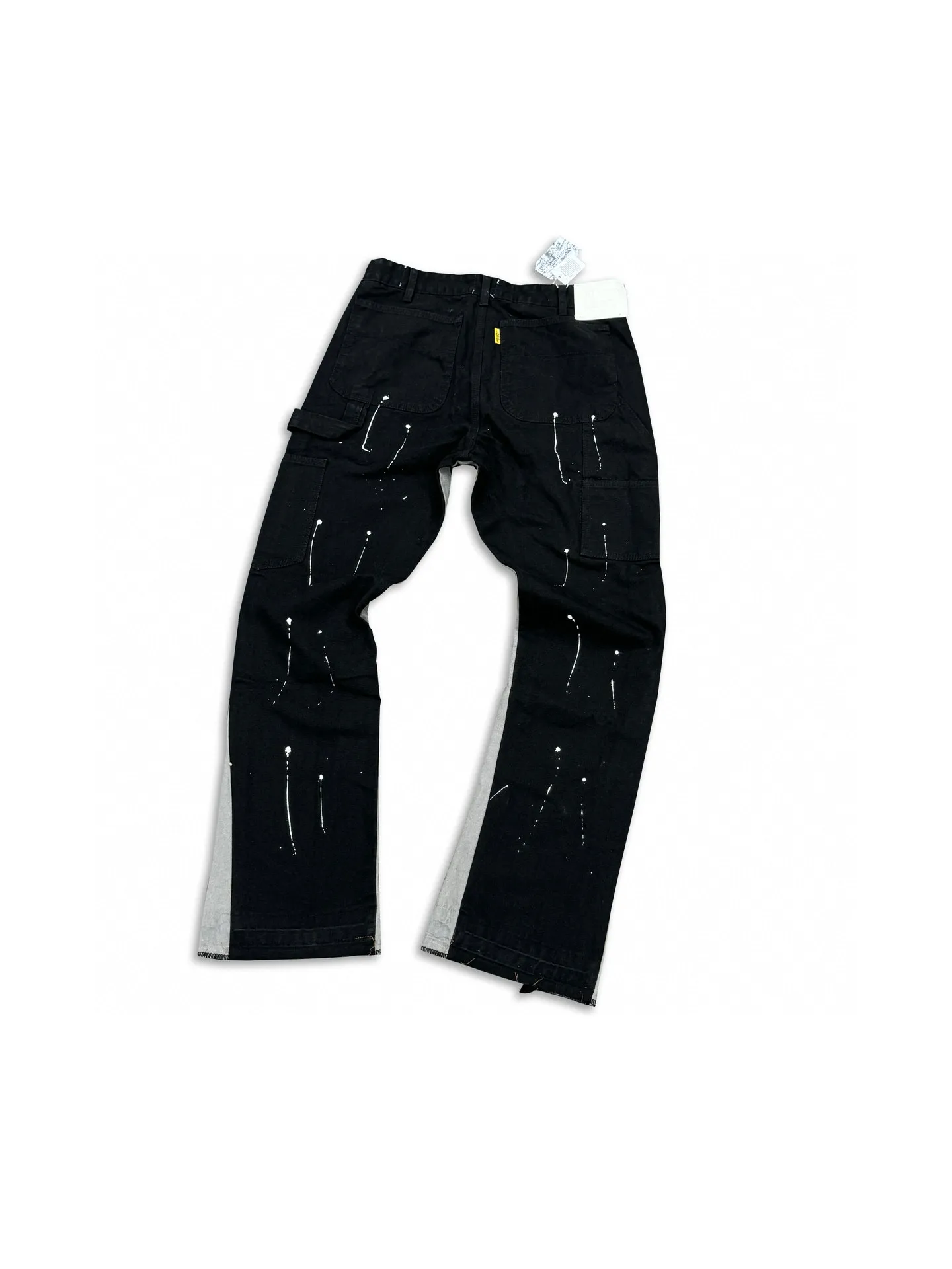 -Size upper body P220#G33 GALLERY DEPT. Spliced ​​washed retro jeans for men and women, high street splash-ink pants, micro-flared casual trousers, trendy couple, same style. Color: black. Size: S-XXL (corresponding to 28-36)